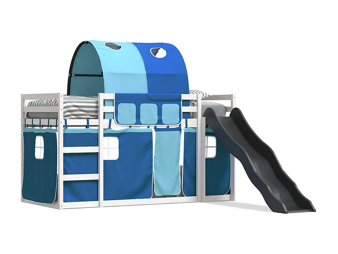 Lit superposé sans matelas avec toboggan et rideaux 90x190 cm