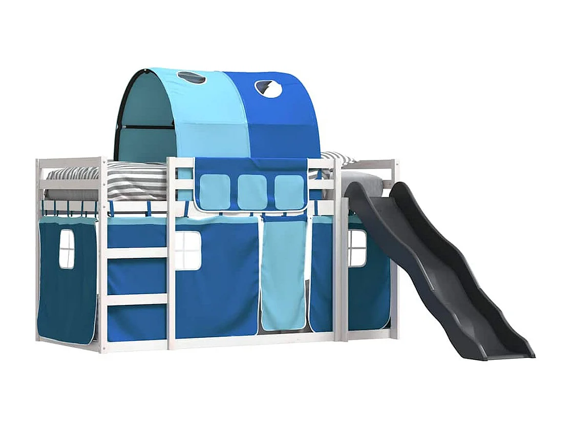 Lit superposé sans matelas avec toboggan et rideaux 90x190 cm