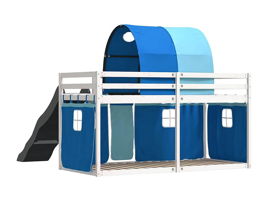 Lit superposé sans matelas avec toboggan et rideaux 90x190 cm