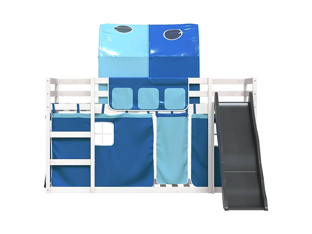 Lit superposé sans matelas avec toboggan et rideaux 90x190 cm