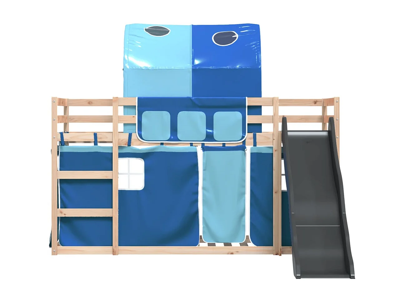 Etagenbett mit Rutsche und Gardinen Blau 80x200 cm
