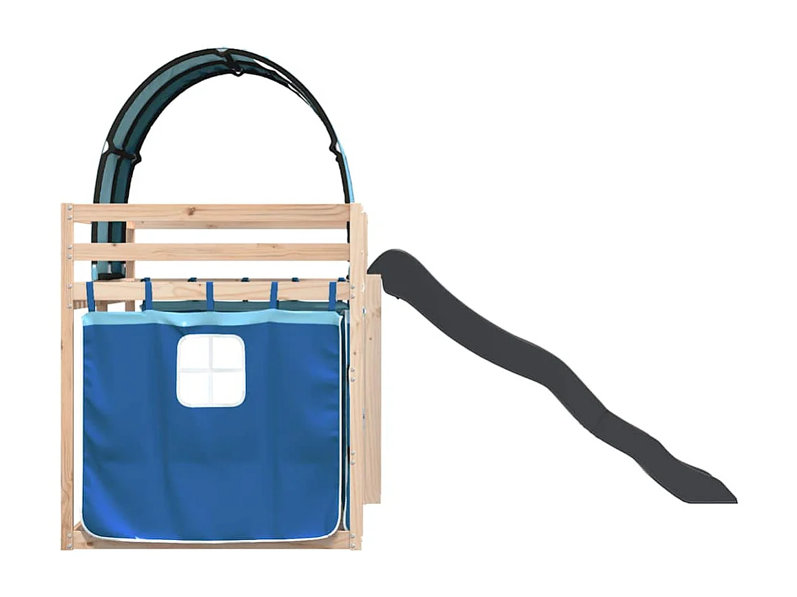 Lit superposé sans matelas avec toboggan et rideaux 80x200 cm