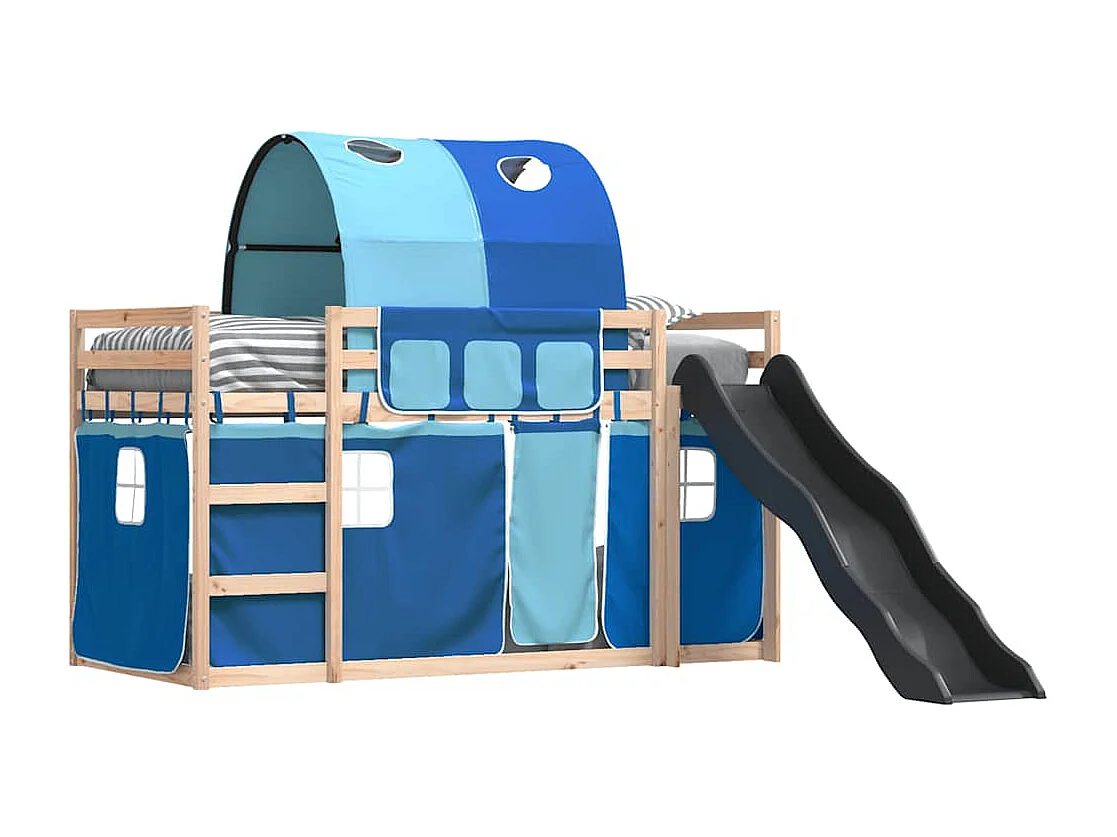 Etagenbett mit Rutsche und Gardinen Blau 80x200 cm