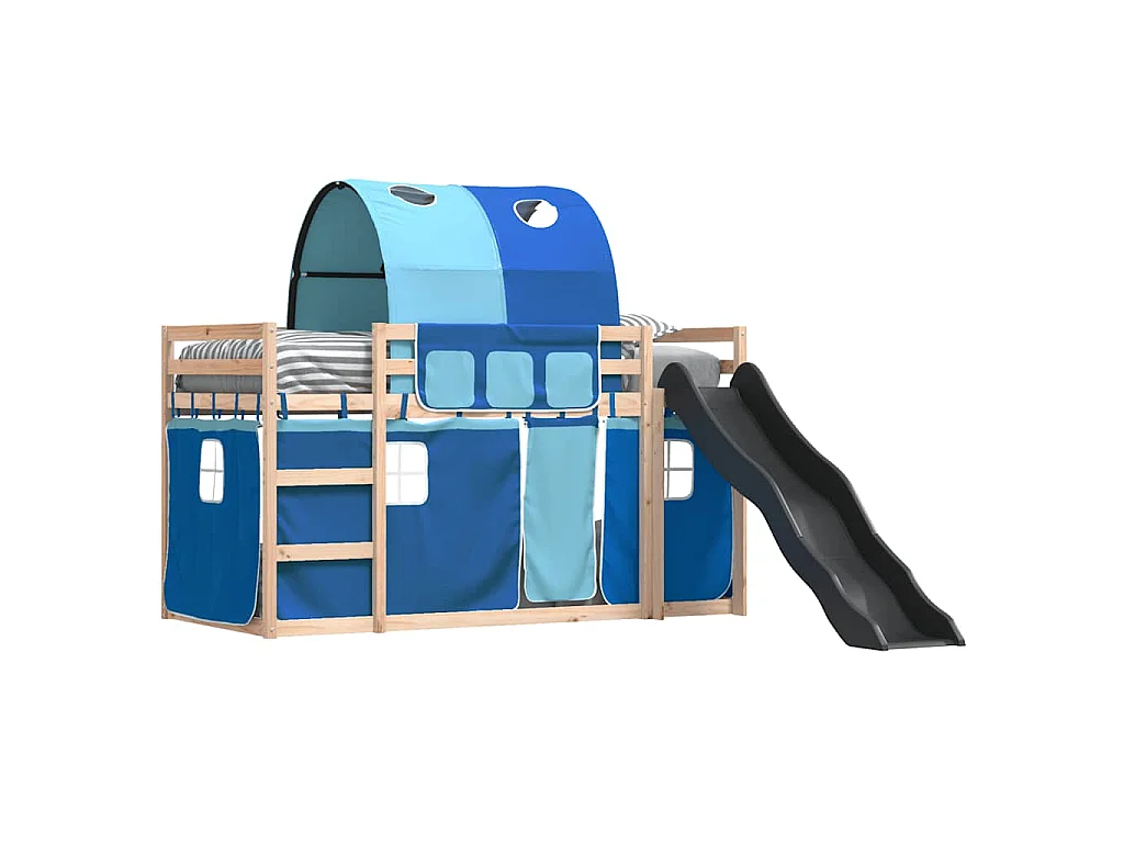 Lit superposé sans matelas avec toboggan et rideaux 80x200 cm
