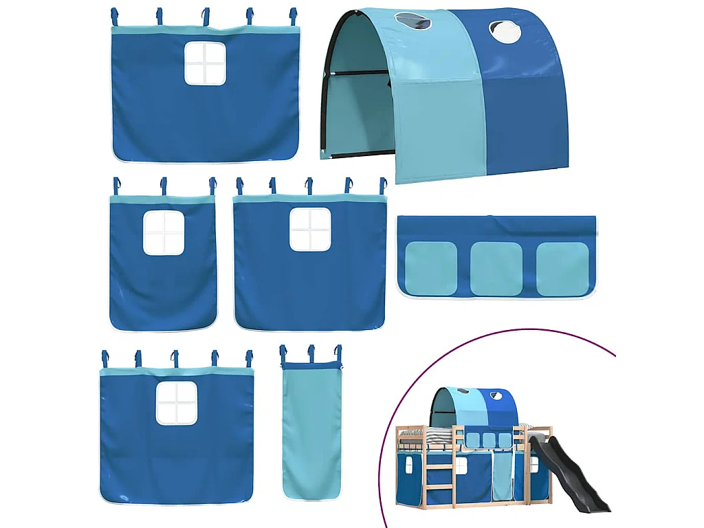 Lit superposé sans matelas avec toboggan et rideaux 80x200 cm