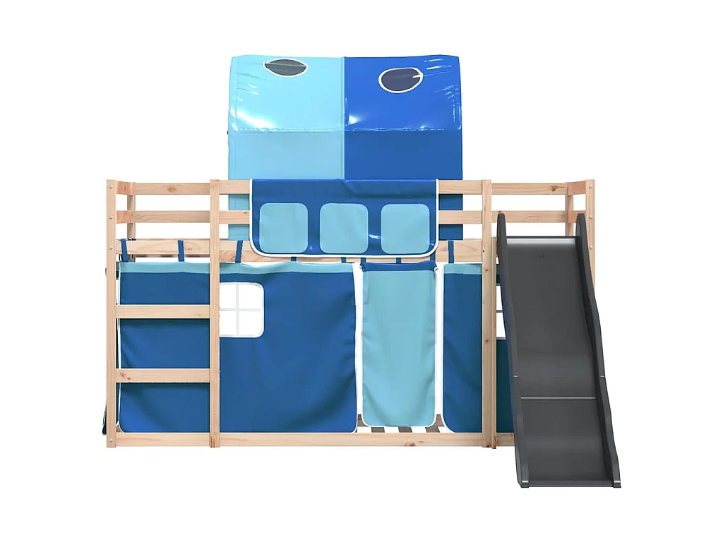 Lit superposé sans matelas avec toboggan et rideaux 80x200 cm