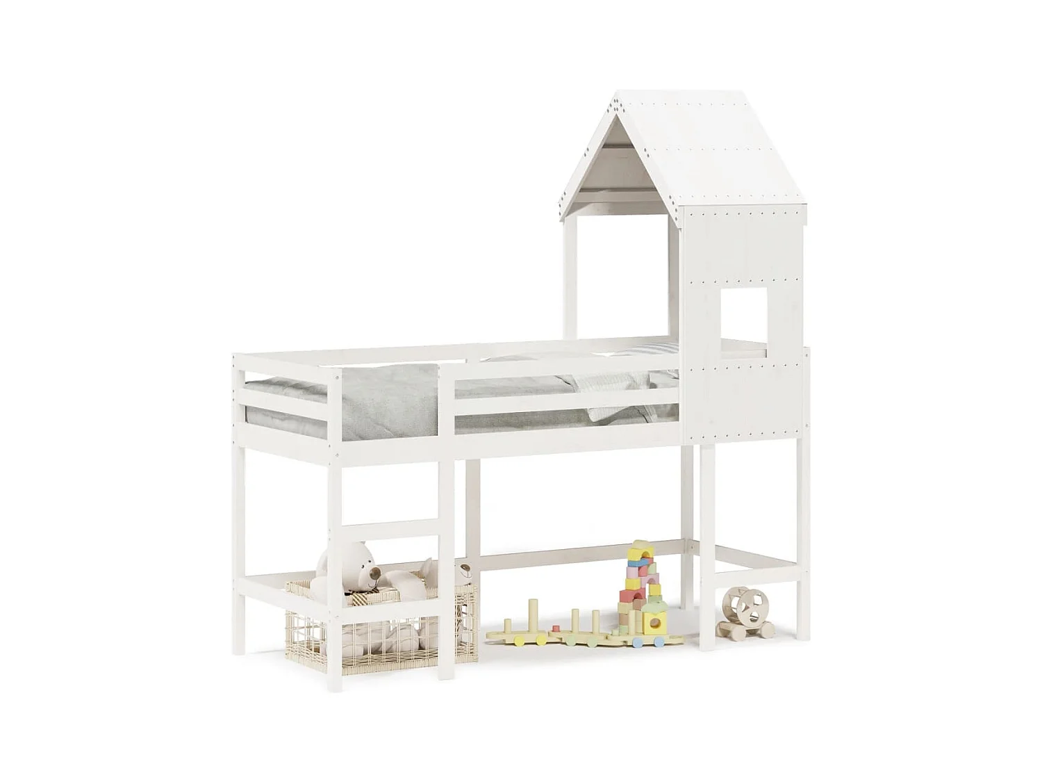 Lit superposé avec échelle et toit sans matelas blanc 90x200 cm