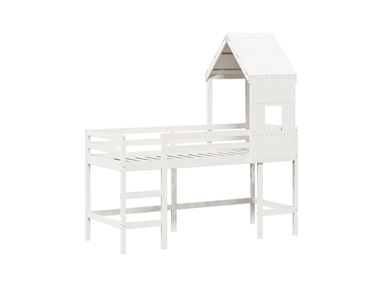 Cama alta escalera y techo madera maciza pino blanca 90x200 cm