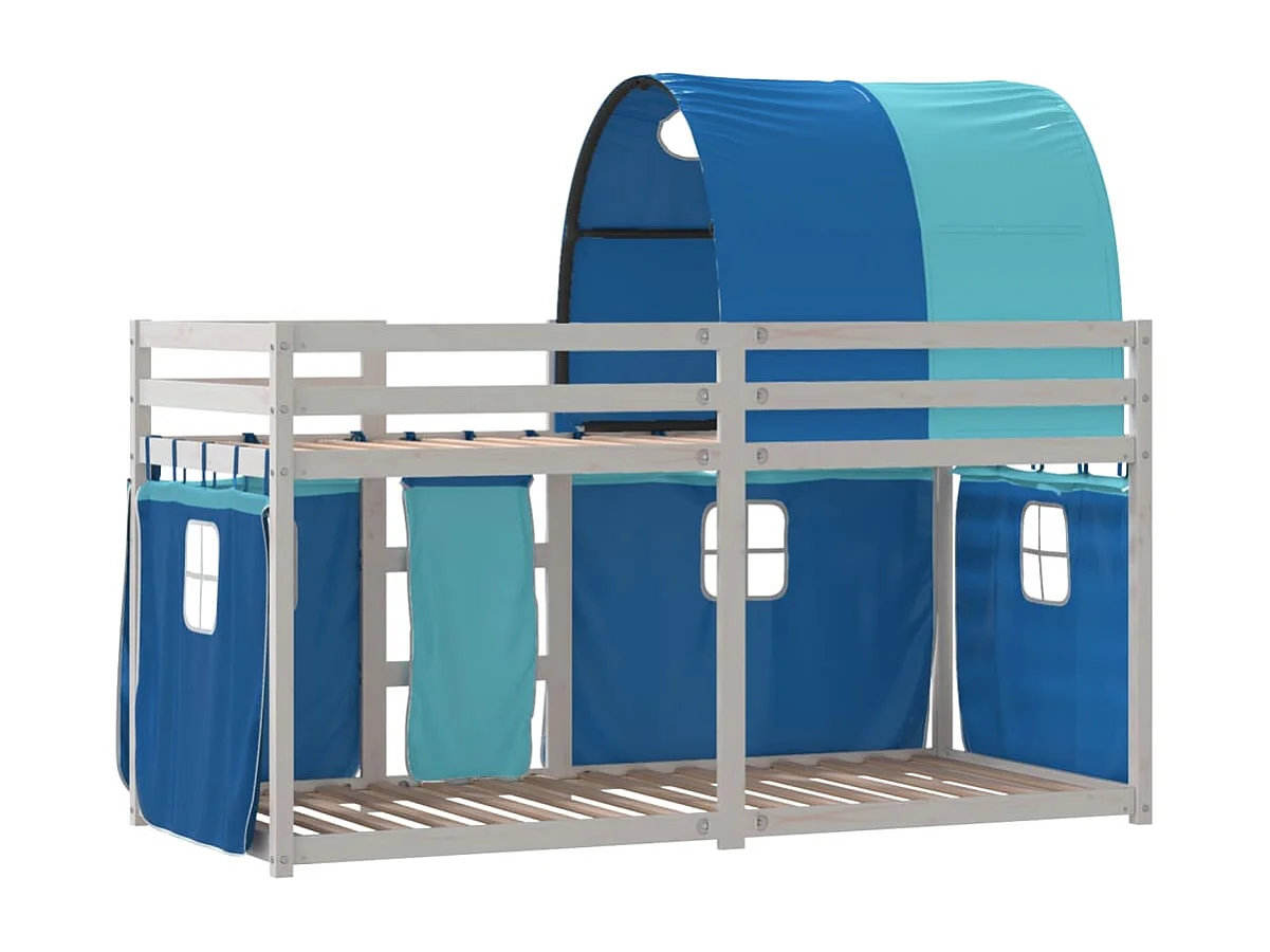 Lit superposé avec rideaux bleu 90x190 bois pin massif
