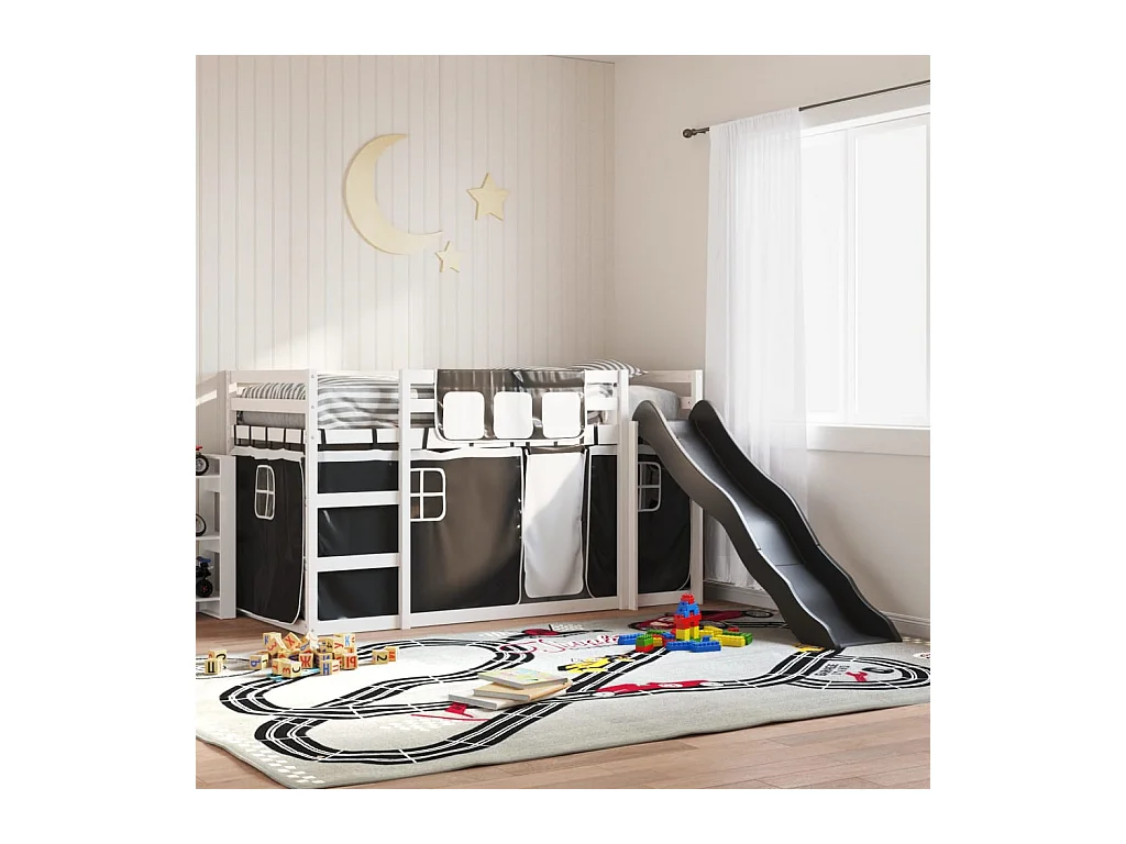 Lit superposé sans matelas avec toboggan blanc noir 90x190 cm