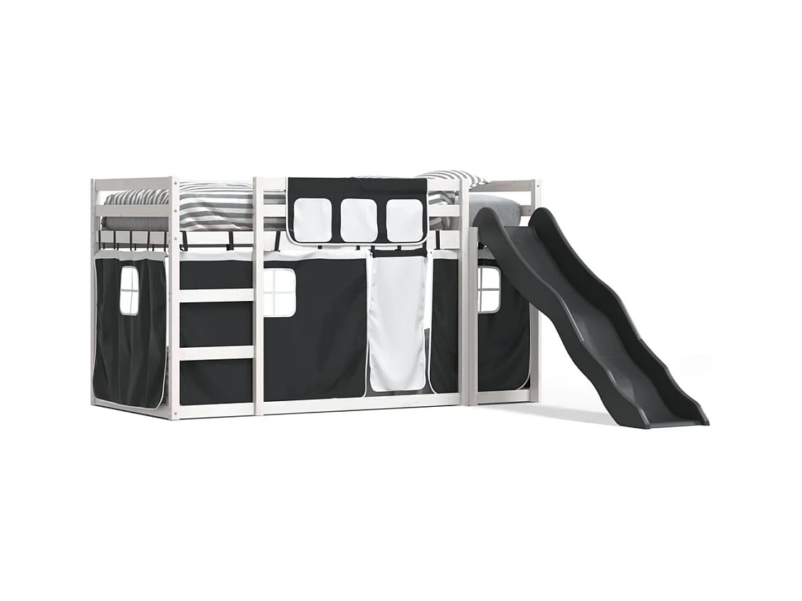 Lit superposé sans matelas avec toboggan blanc noir 90x190 cm