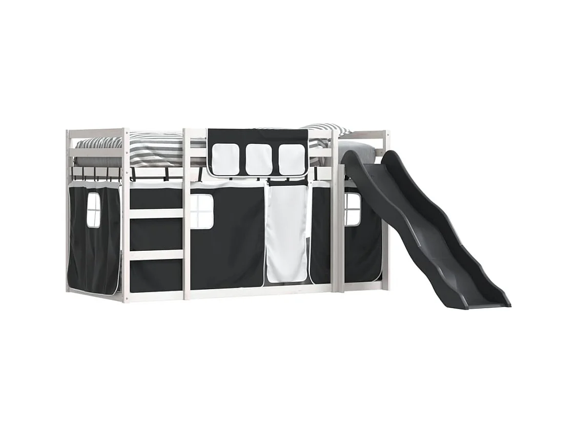 Lit superposé sans matelas avec toboggan blanc noir 90x190 cm