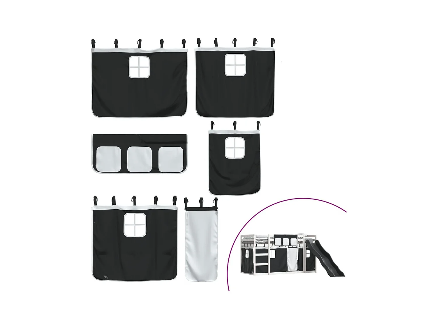 Lit superposé sans matelas avec toboggan blanc noir 90x190 cm