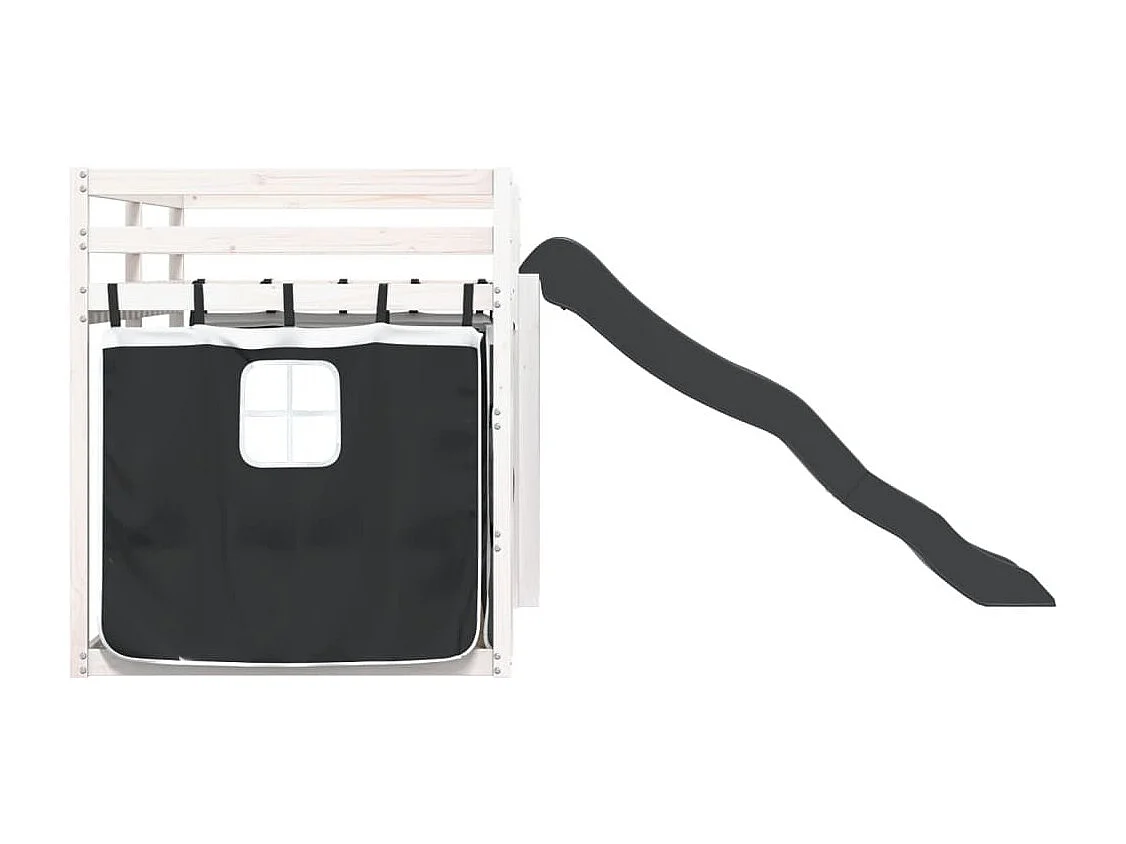 Lit superposé sans matelas avec toboggan blanc noir 90x190 cm
