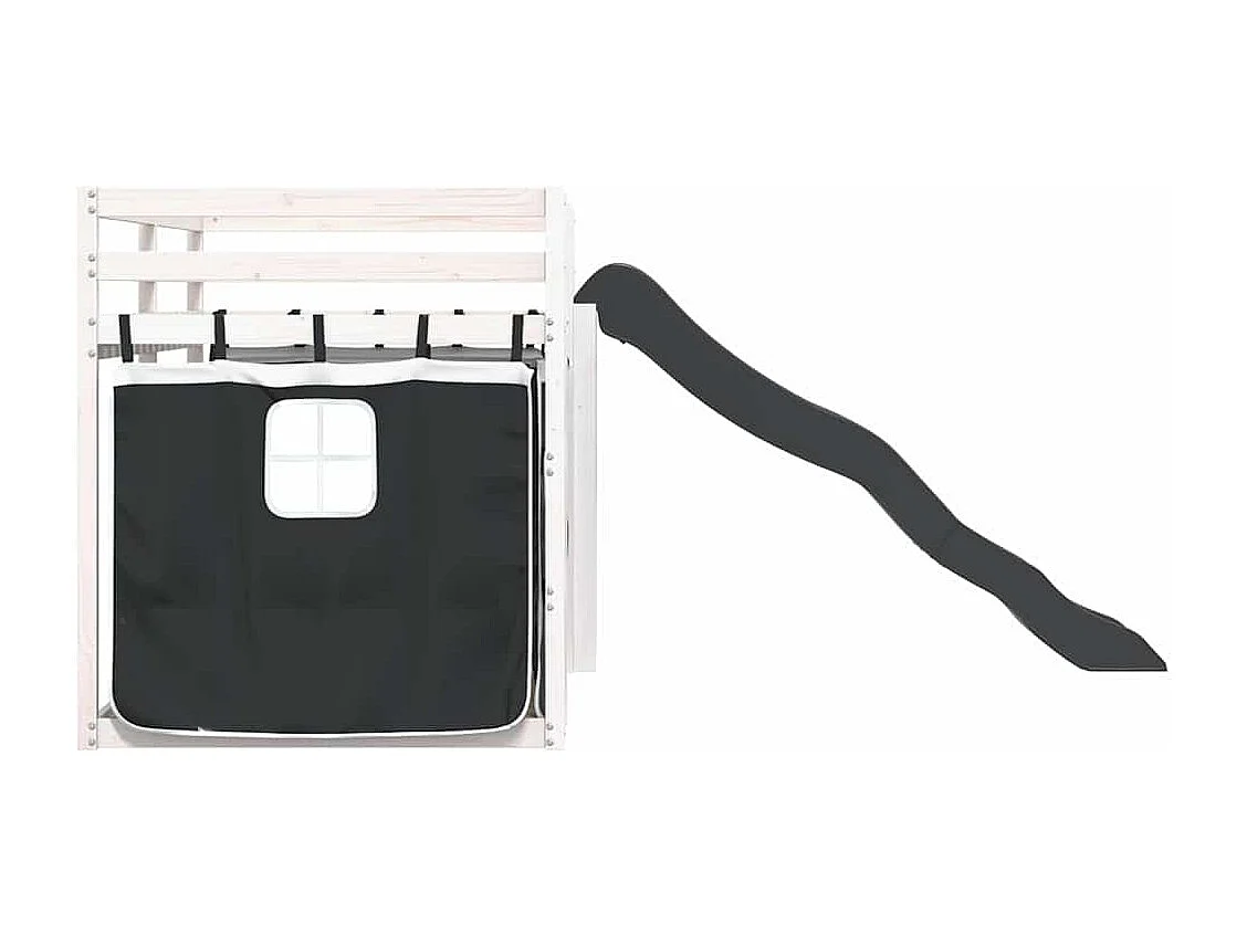 Lit superposé sans matelas avec toboggan blanc noir 90x190 cm