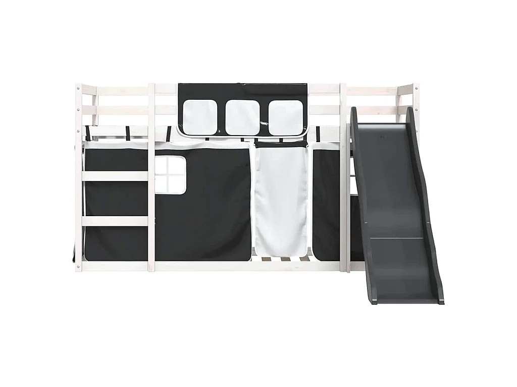 Beliche com escorrega e cortinas 90x190 cm branco e preto