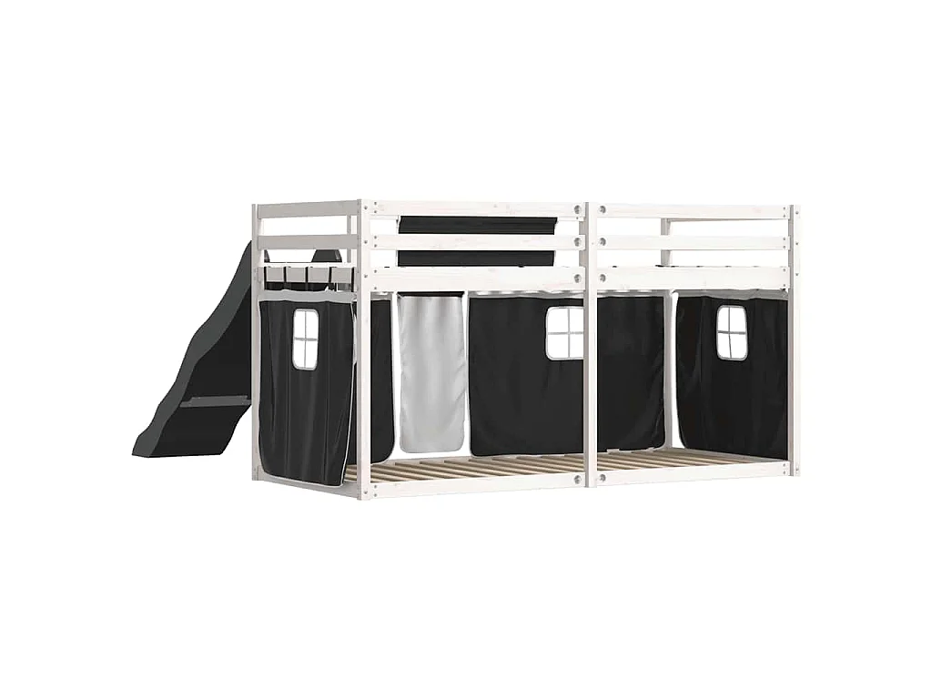 Beliche com escorrega e cortinas 90x190 cm branco e preto