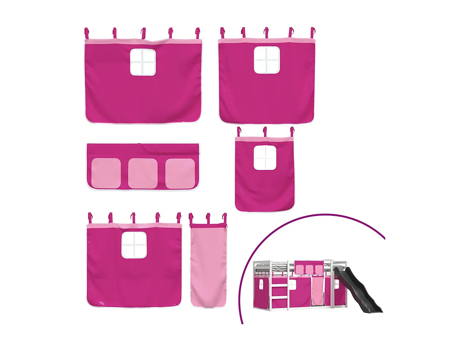 Etagenbett mit Rutsche und Gardinen Rosa 80x200 cm