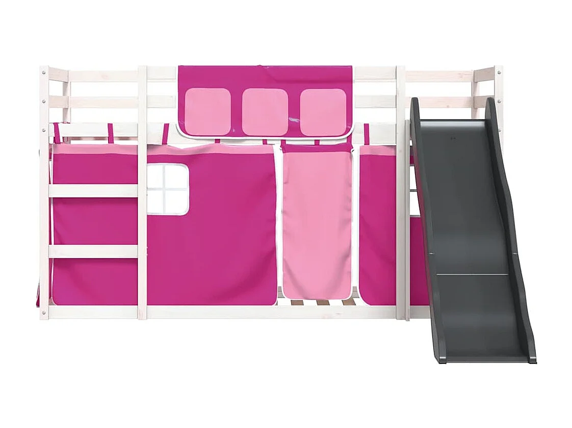 Etagenbett mit Rutsche und Gardinen Rosa 80x200 cm