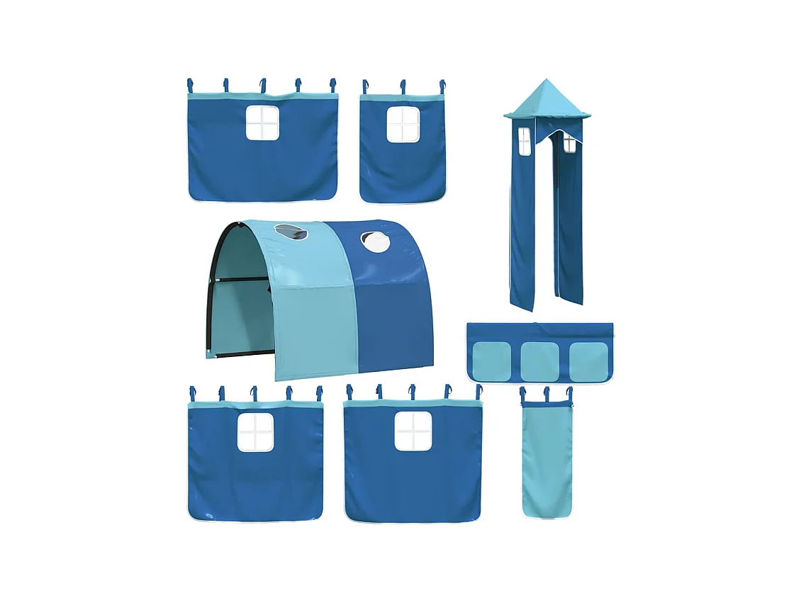 Lit superposé sans matelas avec toboggan et rideaux 80x200 cm