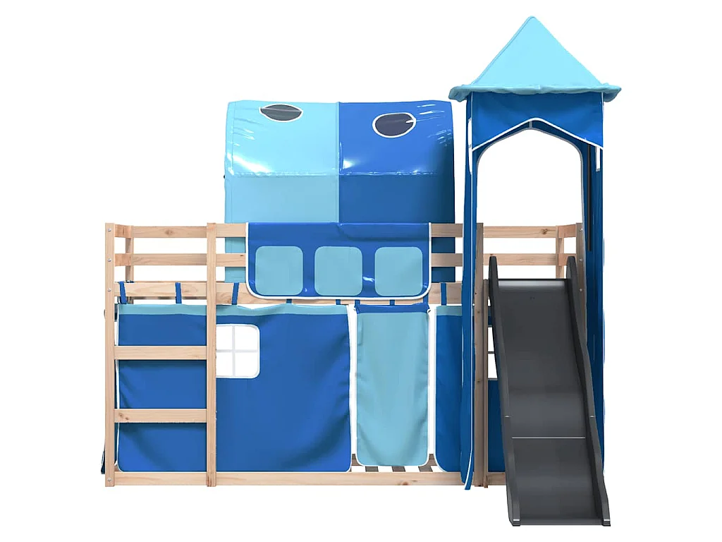 Lit superposé sans matelas avec toboggan et rideaux 80x200 cm