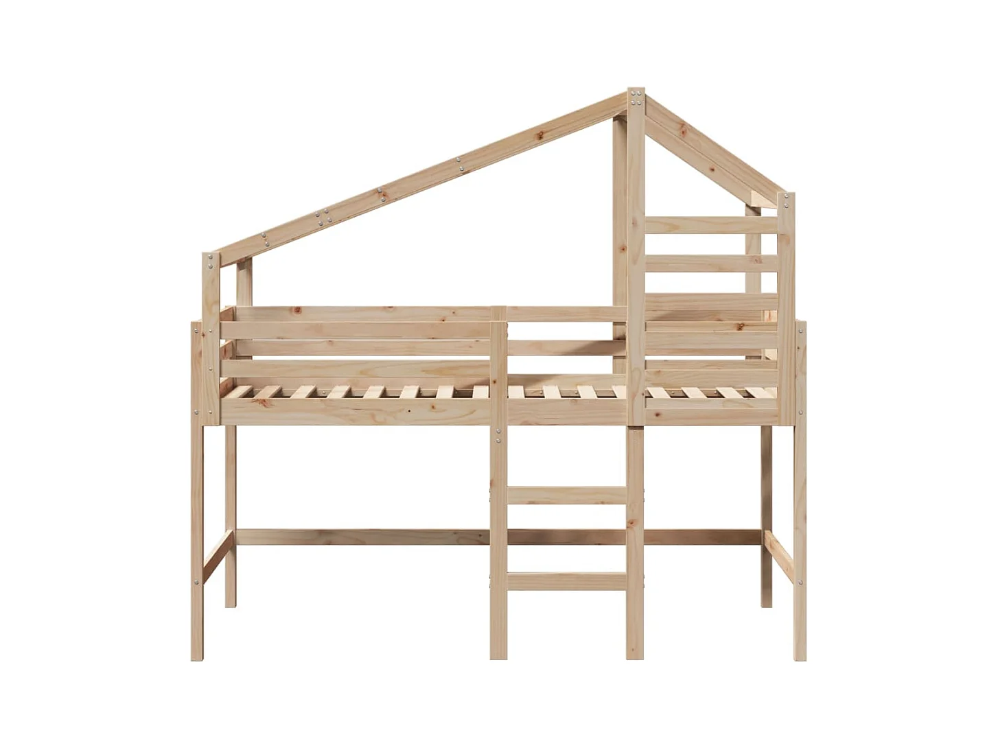 Cama alta c/ escada e telhado 90x200 cm pinho maciço