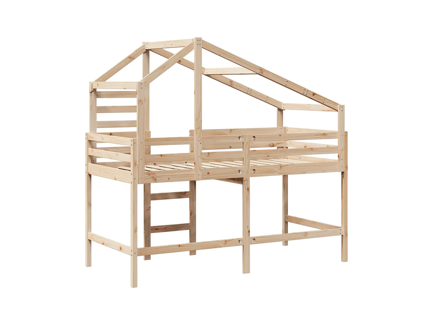 Cama alta c/ escada e telhado 90x200 cm pinho maciço