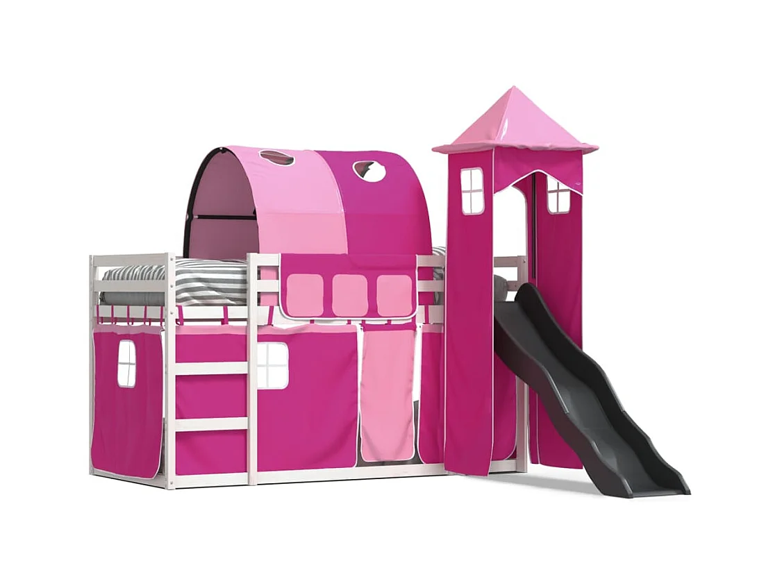 Letto a Castello con Scivolo e Tende Rosa 80x200 cm