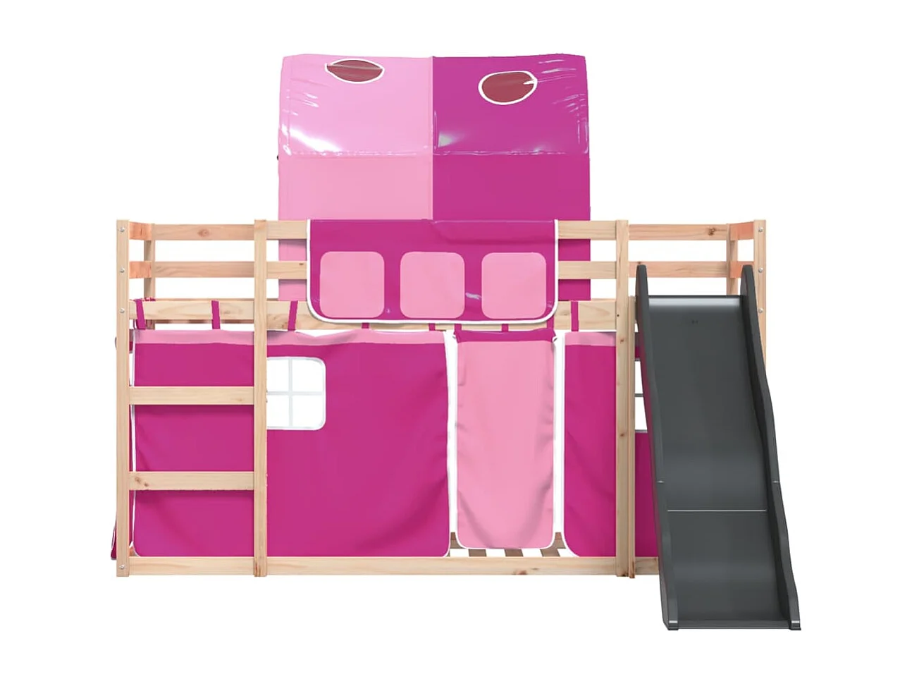 Letto a Castello con Scivolo e Tende Rosa 90x190 cm