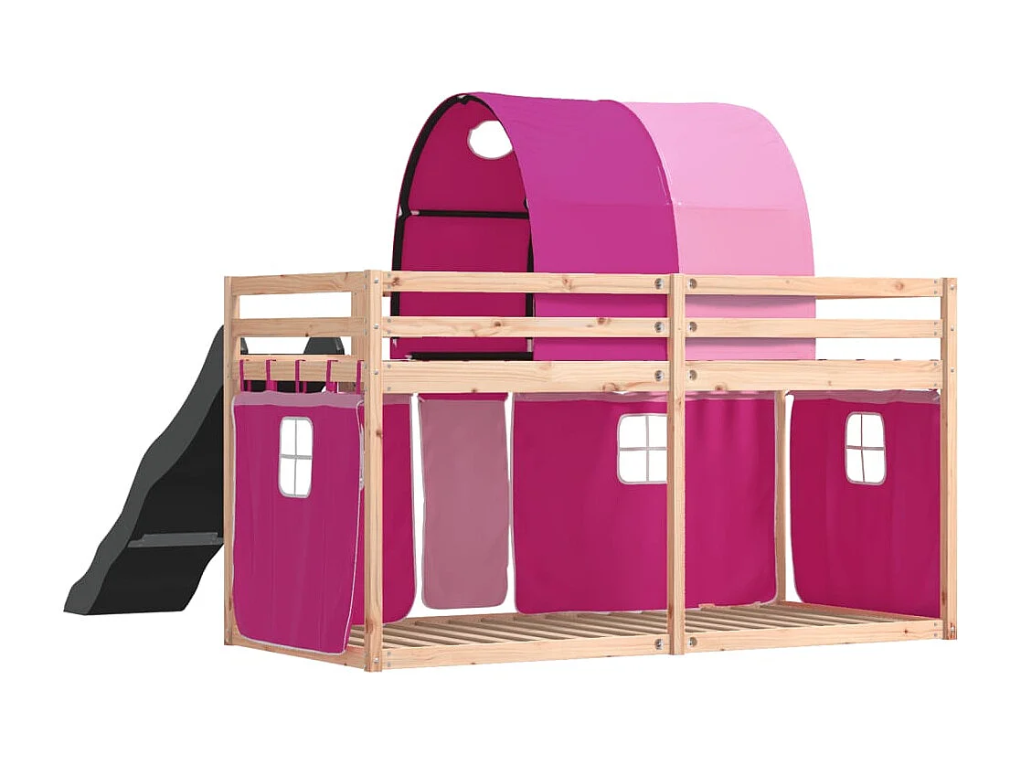 Letto a Castello con Scivolo e Tende Rosa 90x190 cm