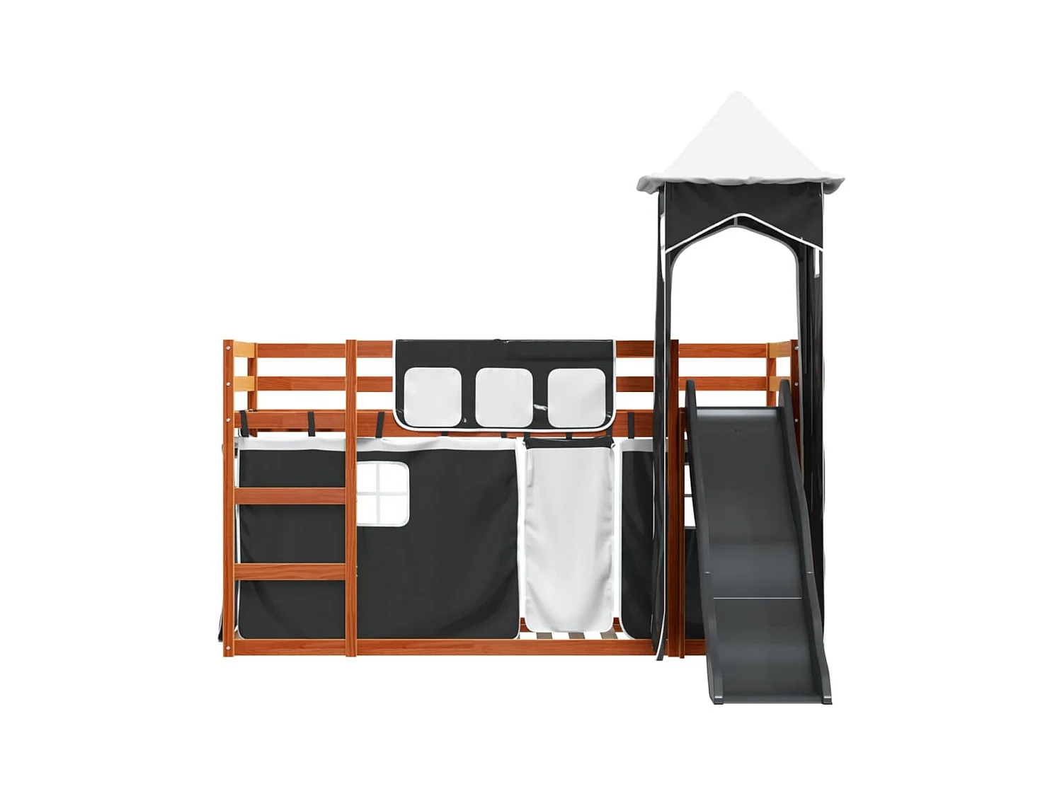 Lit superposé sans matelas avec toboggan blanc noir 90x200 cm