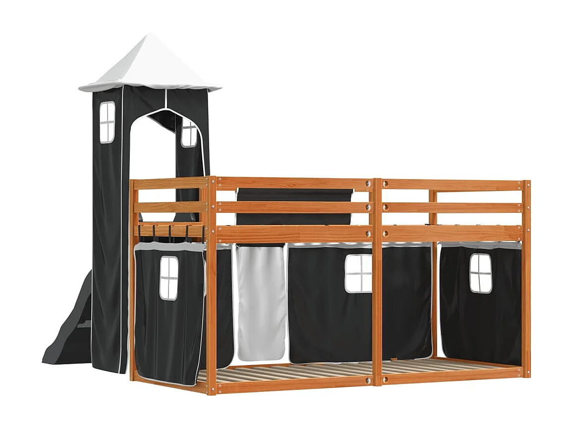 Lit superposé sans matelas avec toboggan blanc noir 90x200 cm