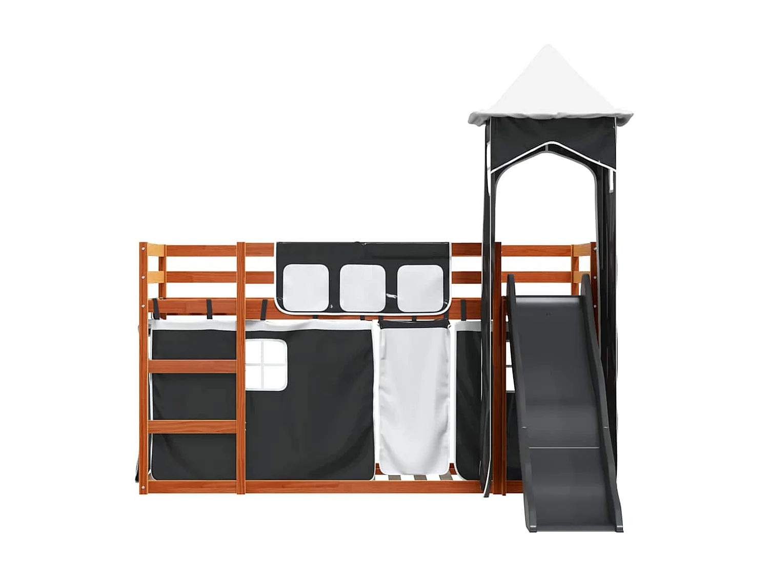 Lit superposé sans matelas avec toboggan blanc noir 90x200 cm