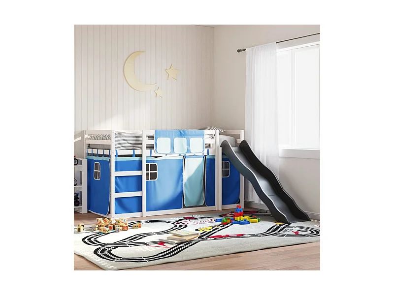 Lit superposé sans matelas avec toboggan et rideaux 80x200 cm