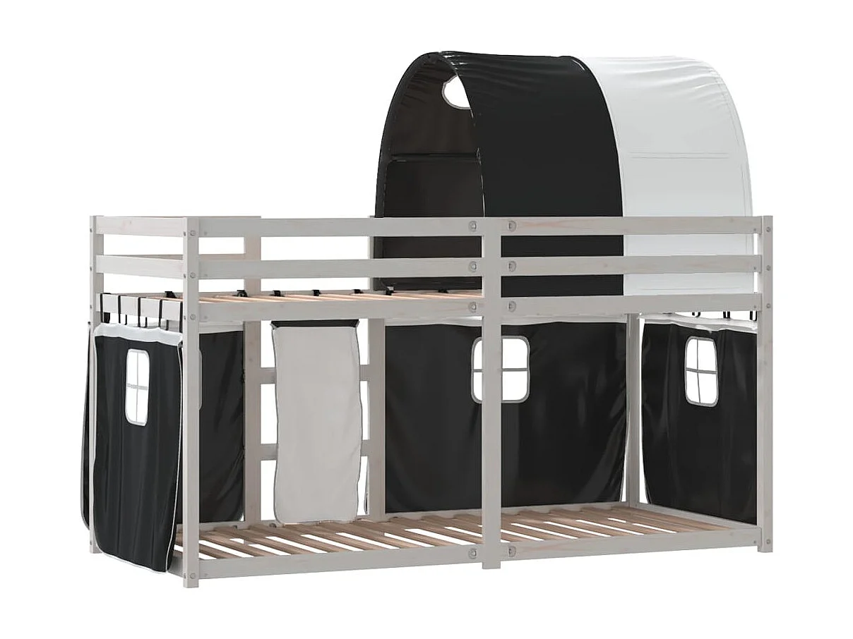 Lit superposé avec rideaux blanc-noir 90x190 bois pin massif