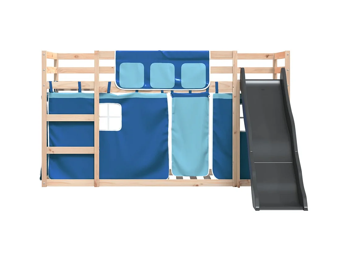 Lit superposé sans matelas avec toboggan et rideaux 90x190 cm