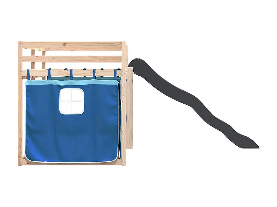 Etagenbett mit Rutsche und Gardinen Blau 90x190 cm