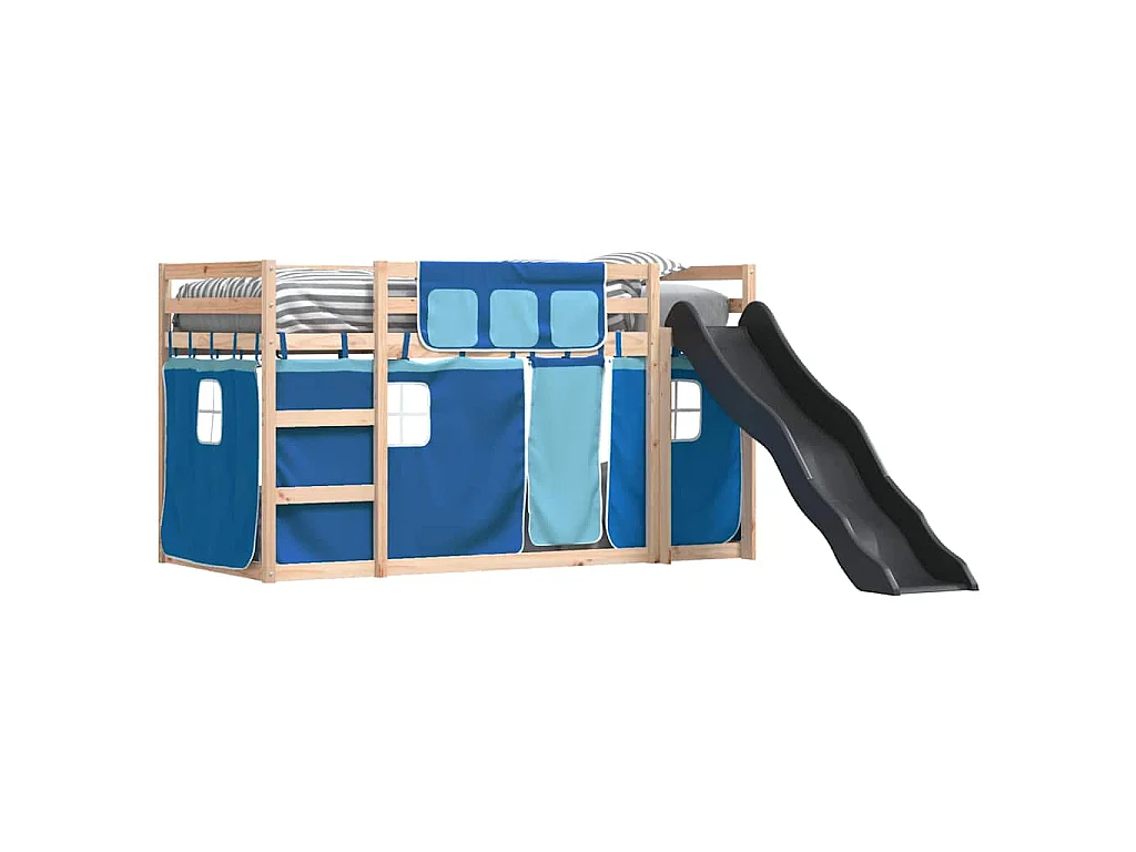 Lit superposé sans matelas avec toboggan et rideaux 90x190 cm