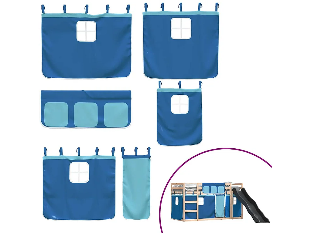 Lit superposé sans matelas avec toboggan et rideaux 90x190 cm