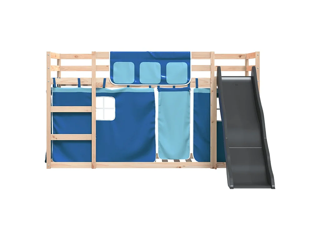 Lit superposé sans matelas avec toboggan et rideaux 90x190 cm