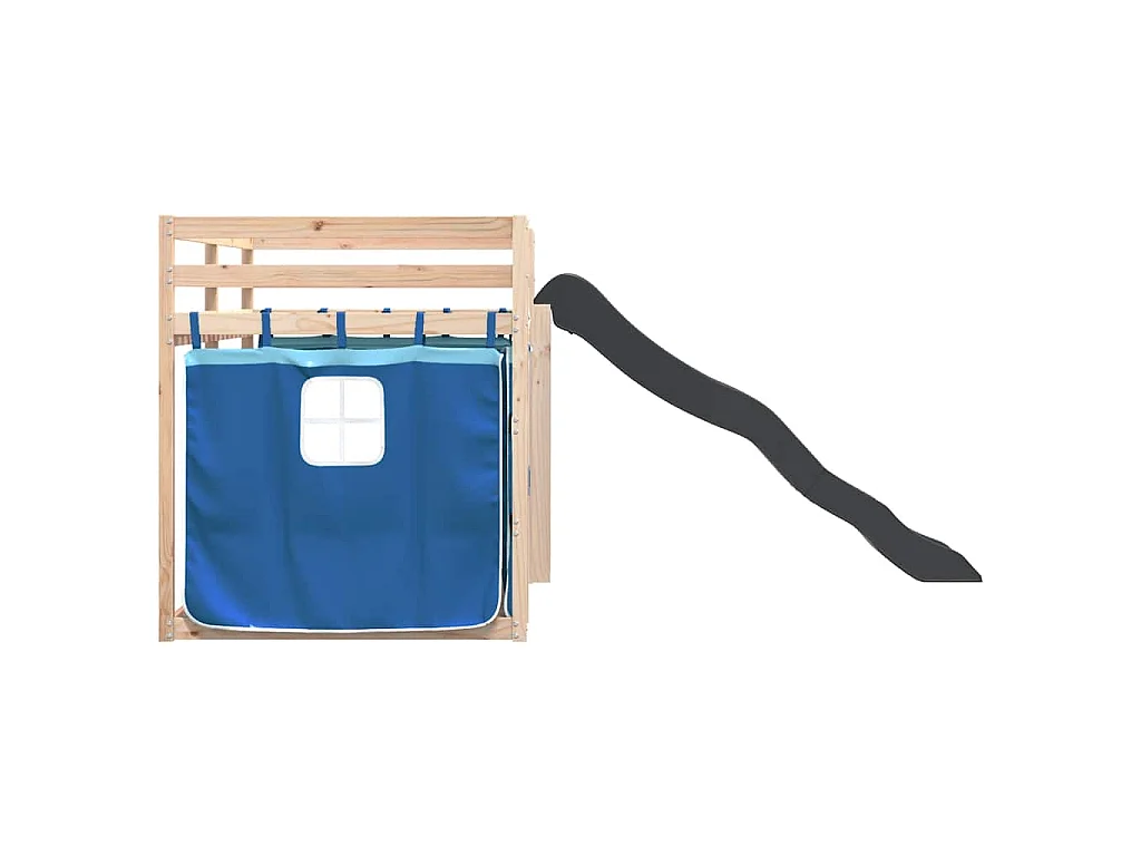 Lit superposé sans matelas avec toboggan et rideaux 90x190 cm