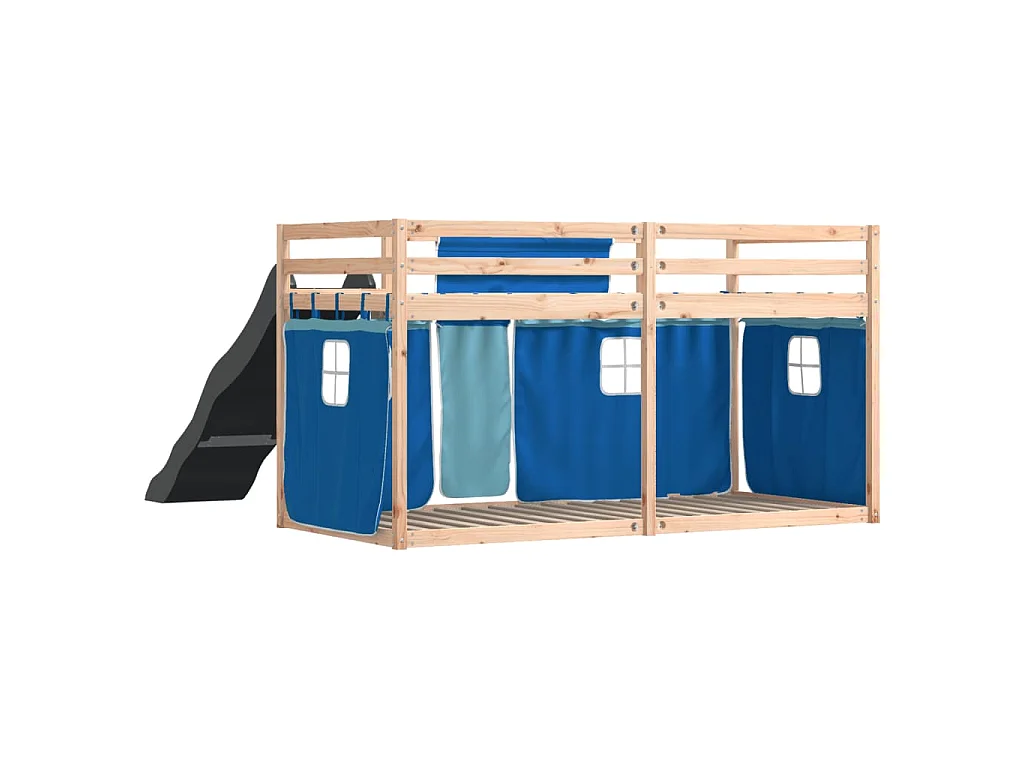 Lit superposé sans matelas avec toboggan et rideaux 90x190 cm