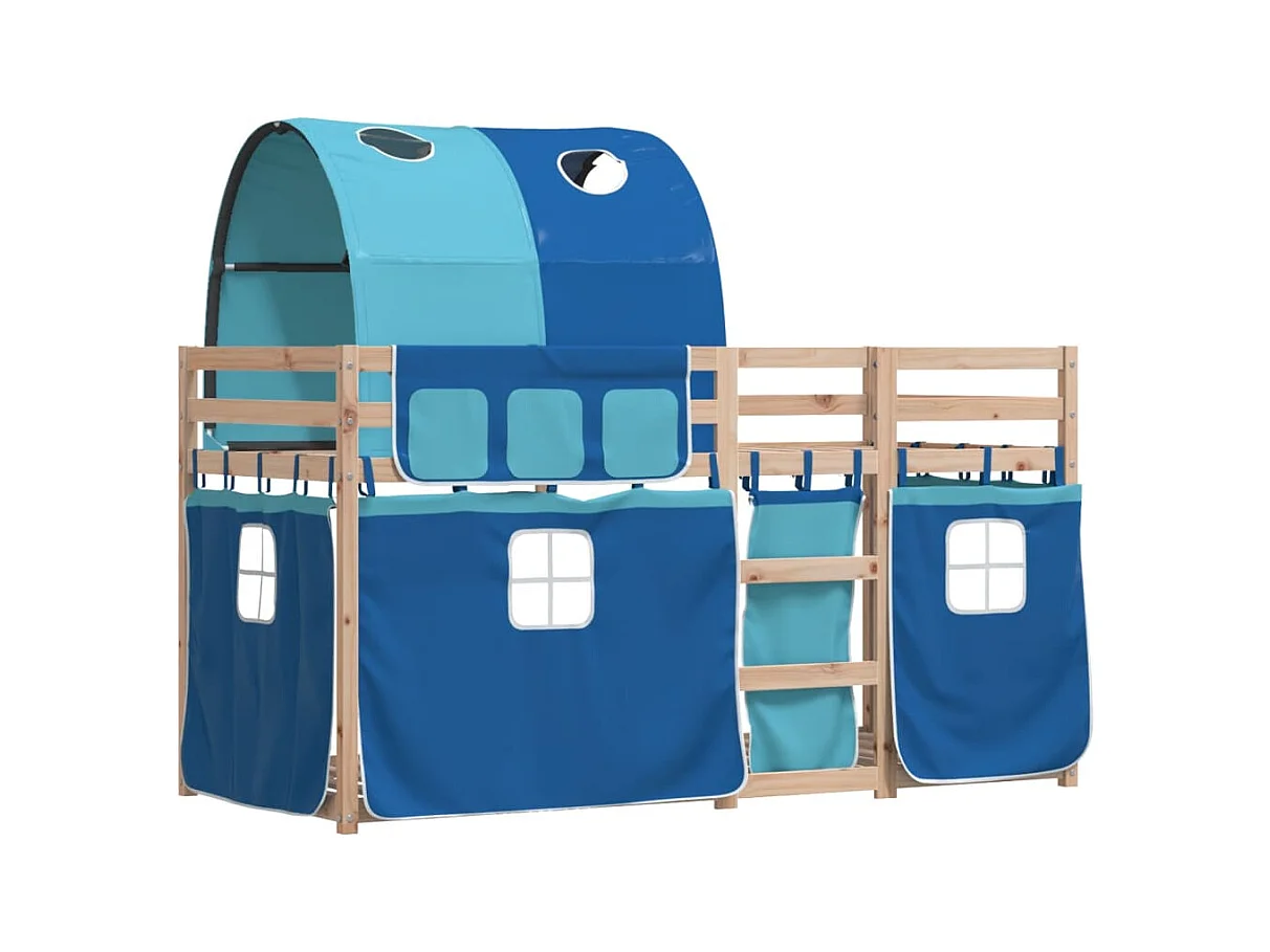 Lit superposé avec rideaux bleu 90x200 bois pin massif