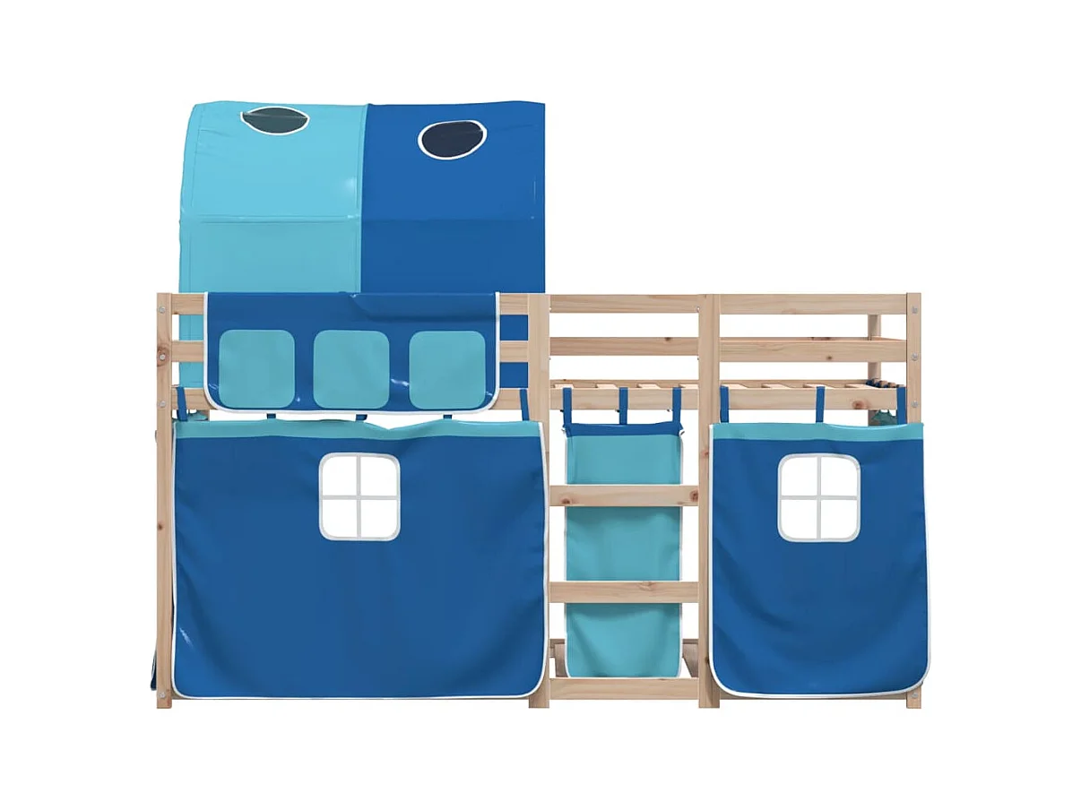 Lit superposé avec rideaux bleu 90x200 bois pin massif