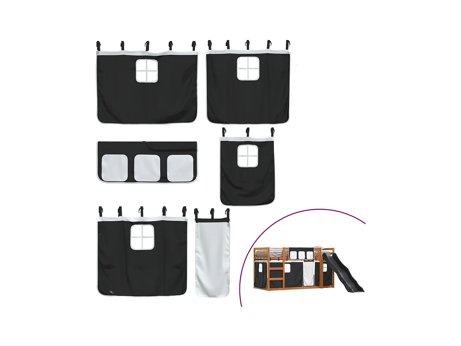 Lit superposé sans matelas avec toboggan blanc noir 90x200 cm