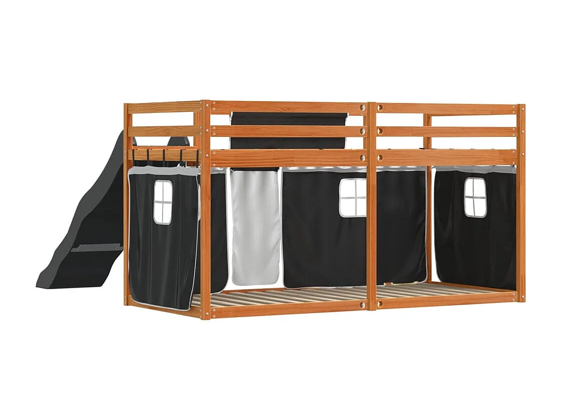 Lit superposé sans matelas avec toboggan blanc noir 90x200 cm