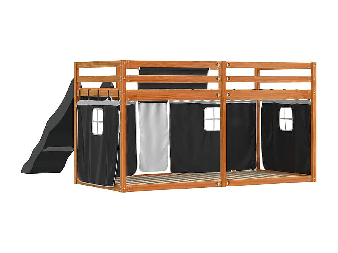 Lit superposé sans matelas avec toboggan blanc noir 90x200 cm