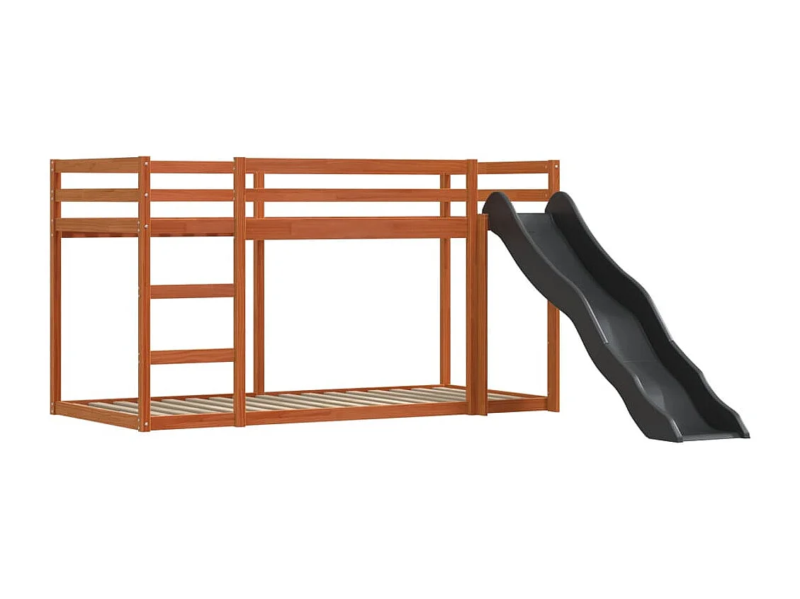 Etagenbett mit Rutsche und Gardinen Weiß und Schwarz 90x200 cm