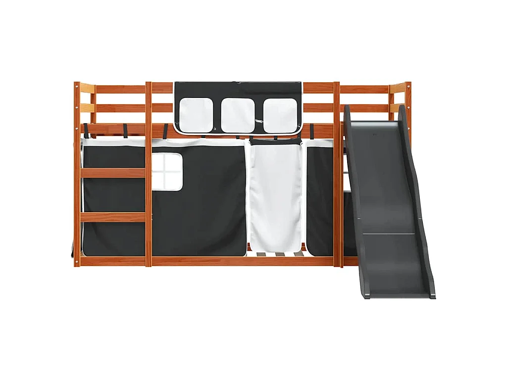 Stapelbed met glijbaan en gordijnen wit en zwart 90x200 cm