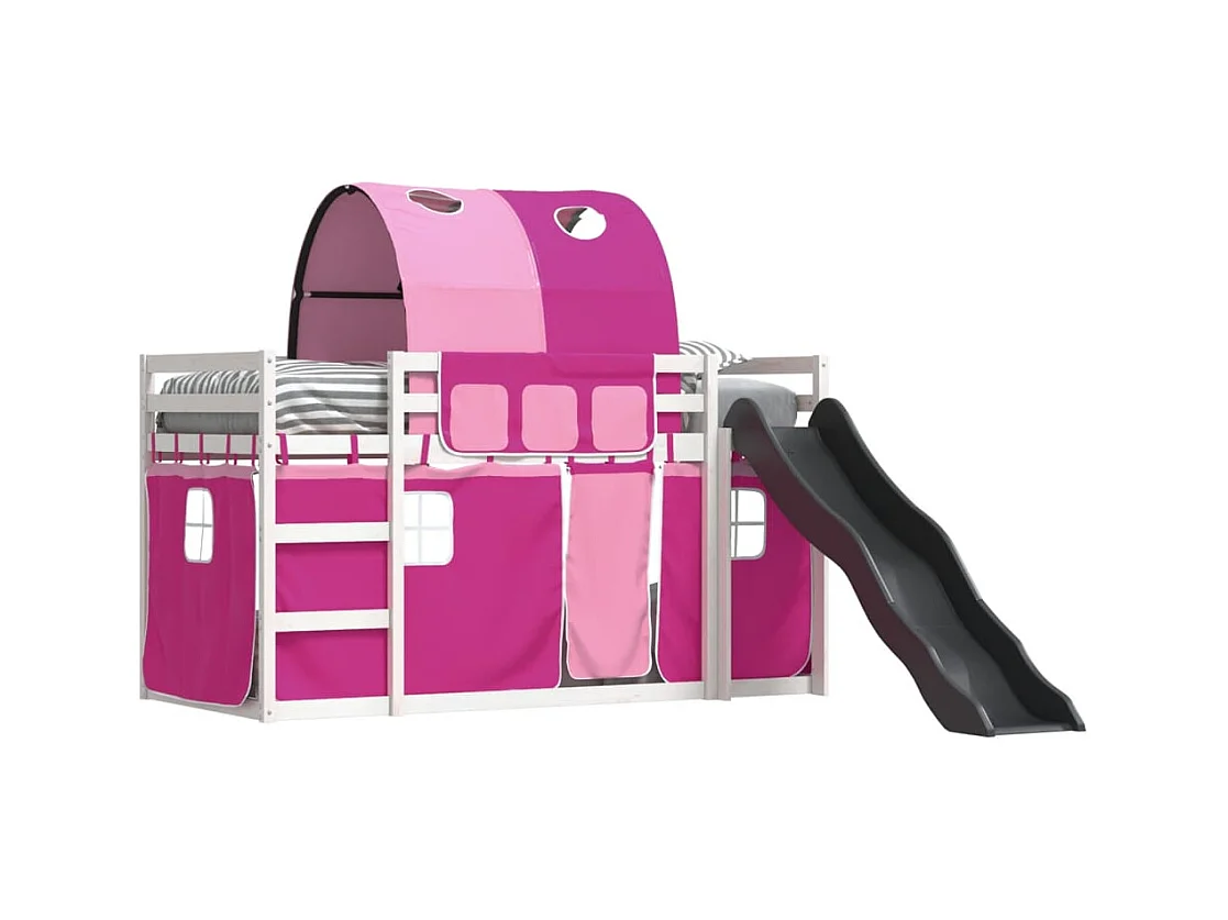 Letto a Castello con Scivolo e Tende Rosa 90x190 cm
